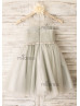 Beaded Gray Lace Tulle Flower Girl Dress